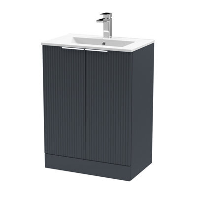 Balterley Tixall Fluted 2 Door Floor Standing Vanity Unit With Minimalist Basin, Dark Grey, 600mm - image 1