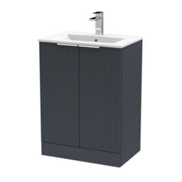 Balterley Tixall Fluted 2 Door Floor Standing Vanity Unit With Minimalist Basin, Dark Grey, 600mm - thumbnail 1