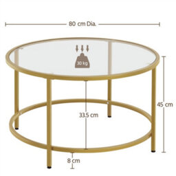 Yaheetech Modern Round Coffee Table With Glass Top Gold - thumbnail 3