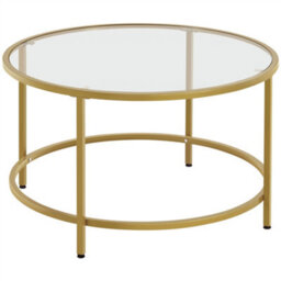 Yaheetech Modern Round Coffee Table With Glass Top Gold - thumbnail 2