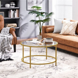 Yaheetech Modern Round Coffee Table With Glass Top Gold - thumbnail 1