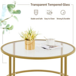 Yaheetech Modern Round Coffee Table With Glass Top Gold - thumbnail 5