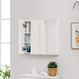 Songmics 3 Door Bathroom Wall Cabinet, Mirror Storage Unit With Adjustable Shelf, White - thumbnail 1