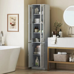 Tall Bathroom Storage Cabinet, 6-Tier Bathroom Cabinet, Dusty Blue - thumbnail 6