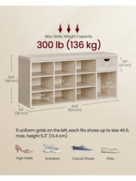 Songmics Vasagle Shoe Storage Bench, Hallway Bench With Cushion, Drawer And Open Compartments, Shoe Bench With Seat - thumbnail 5