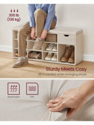 Songmics Vasagle Shoe Storage Bench, Hallway Bench With Cushion, Drawer And Open Compartments, Shoe Bench With Seat - thumbnail 3