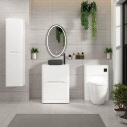 Royal Bathrooms Venice 600mm Gloss White Freestanding Bathroom Countertop Vanity Unit 2 Drawer With Milan Black Basin - thumbnail 4