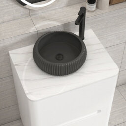 Royal Bathrooms Venice 600mm Gloss White Freestanding Bathroom Countertop Vanity Unit 2 Drawer With Milan Black Basin - thumbnail 6