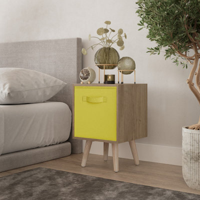 Urbn-Living Urbnliving 51Cm Height Oak Wooden Cube Storage Bookcase Yellow Inserts Scandinavian Pine Legs - image 1