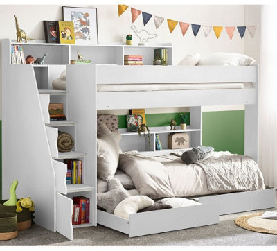 Tuscan White Wooden Staircase Bunk Bed - 3Ft Single - image 1
