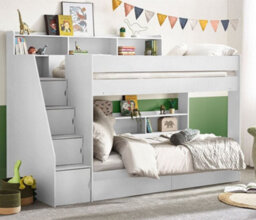 Tuscan White Wooden Staircase Bunk Bed - 3Ft Single - thumbnail 2