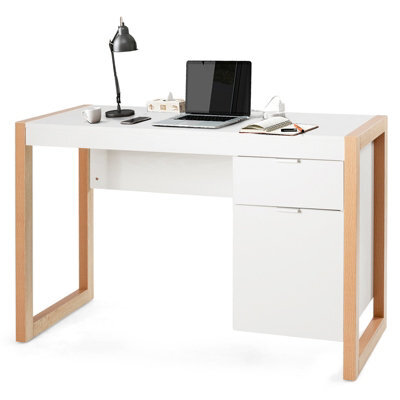 Costway Modern Computer Desk W/ Storage Cabinet & Drawer Home Office Writing Table White - image 1