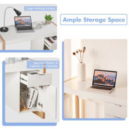 Costway Modern Computer Desk W/ Storage Cabinet & Drawer Home Office Writing Table White - thumbnail 7