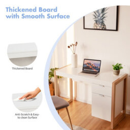 Costway Modern Computer Desk W/ Storage Cabinet & Drawer Home Office Writing Table White - thumbnail 5