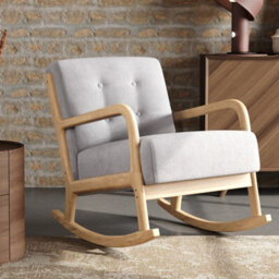 Living And Home Grey Linen Upholstered Wood Framed Recliner Armchair Home Ergonomic Chair Sofa Chair Rocking Chair