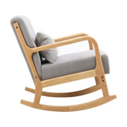 Living And Home Grey Linen Upholstered Wood Framed Recliner Armchair Home Ergonomic Chair Sofa Chair Rocking Chair - thumbnail 3