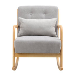 Living And Home Grey Linen Upholstered Wood Framed Recliner Armchair Home Ergonomic Chair Sofa Chair Rocking Chair - thumbnail 2
