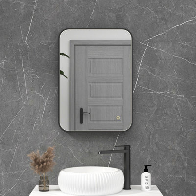 Royal Bathrooms Luxor 500 X 700mm Matt Black Framed Rectangular Mirror Within Frame Led, Touch Sensor & Demister Pad - image 1