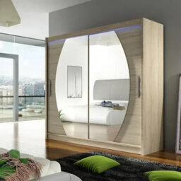Bega Iv 180 Wardrobe 180 Cm Sliding Doors With Mirror Hanging Rail  Shelves Modern Bedroom Storage Sonoma Led - thumbnail 1