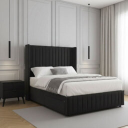 REGIONAL FURNISHINGS Divan Bed Set Black Plush Velvet Upholstered 54Inch Headboard & Footboard 2Drawersfootend & Mattress In 4Ft 4Ft6 5Ft 6Ft - thumbnail 3