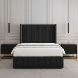 REGIONAL FURNISHINGS Divan Bed Set Black Plush Velvet Upholstered 54Inch Headboard & Footboard 2Drawersfootend & Mattress In 4Ft 4Ft6 5Ft 6Ft - thumbnail 2