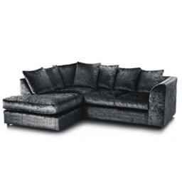 Furnishings For Less UK Crystal Crushed Velvet Fabric 3 To 4 Seater L Shaped Corner Sofa Black Left Hand Facing - Scatter Back