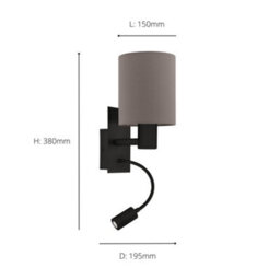 Eglo Pasteri Black And Brown Wall Lamp With Reading Light - thumbnail 3