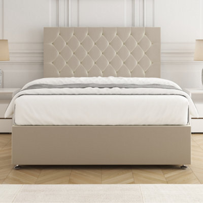 Bsspoke Mia Divan Bed Set Cream Plush Velvet 24Inch Headboard & Mattress No Drawers In 3Ft 4Ft 4Ft6 5Ft 6Ft - image 1