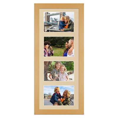 AK Frames 50X20Cm Country Pine Modern Multi Photo Frame With Ivory Mount - Holds 4 Apertures (4X) 6X4 Photos - image 1