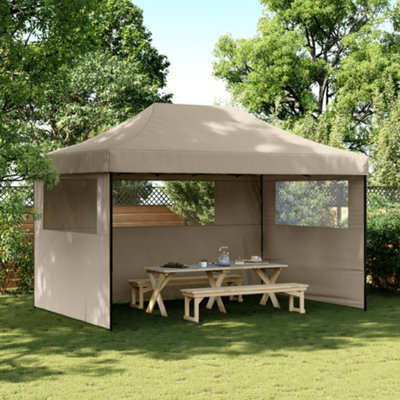 Walplus Foldable Party Tent Garden Gazebo Canopy Pop-Up With 3 Sidewalls Taupe - image 1
