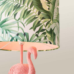 Valuelights Pink Velvet Flamingo Bedside Table Lamp With Tropical Palm Leaf Drum Lampshade Animal Light - Bulb Included - thumbnail 5
