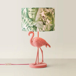 Valuelights Pink Velvet Flamingo Bedside Table Lamp With Tropical Palm Leaf Drum Lampshade Animal Light - Bulb Included - thumbnail 4