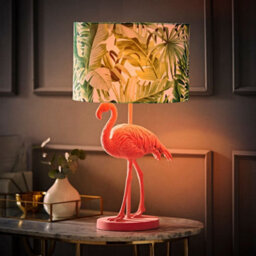 Valuelights Pink Velvet Flamingo Bedside Table Lamp With Tropical Palm Leaf Drum Lampshade Animal Light - Bulb Included - thumbnail 3
