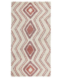 Wyld And Coco Geometric Hand-Tufted Cotton Rug 80 X 150 Cm Beige With Pink Accents Shaggy Boho. - thumbnail 1