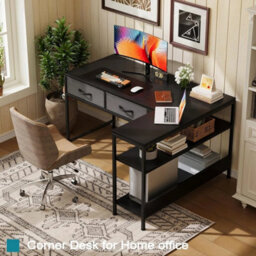 L Shaped Computer Desk With 2 Drawers, 100Cm Office Corner - thumbnail 3