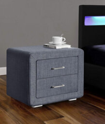Linen Fabric Bedside Table With 2 Drawers & Brushed Steel Dark Grey - thumbnail 1