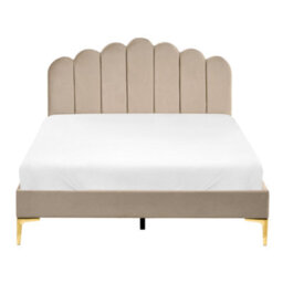 Beliani Bed Velvet Sauvian 140 X 200 Cm (Eu Double) Taupe - thumbnail 5