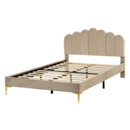 Beliani Bed Velvet Sauvian 140 X 200 Cm (Eu Double) Taupe - thumbnail 4