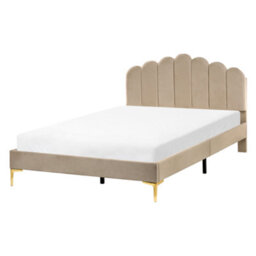 Beliani Bed Velvet Sauvian 140 X 200 Cm (Eu Double) Taupe - thumbnail 1