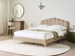 Beliani Bed Velvet Sauvian 140 X 200 Cm (Eu Double) Taupe - thumbnail 2