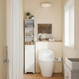 Tall Bathroom Cabinet Slim Storage Unit Narrow Floor Cupboard - thumbnail 5
