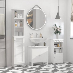 Tall Bathroom Cabinet Slim Storage Unit Narrow Floor Cupboard - thumbnail 4