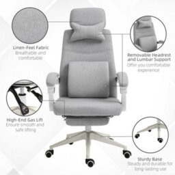 Vinsetto Home Office Chair Reclining Desk Chair W/ Lumbar Support Grey - thumbnail 6