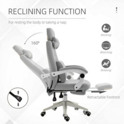Vinsetto Home Office Chair Reclining Desk Chair W/ Lumbar Support Grey - thumbnail 7