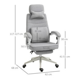 Vinsetto Home Office Chair Reclining Desk Chair W/ Lumbar Support Grey - thumbnail 3