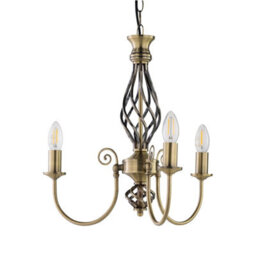 First Choice Lighting Barley Twist - Antique Brass 3 Light Pendant - thumbnail 1