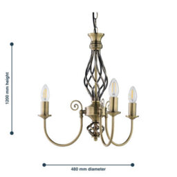 First Choice Lighting Barley Twist - Antique Brass 3 Light Pendant - thumbnail 8