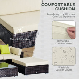 Wyld Haus Baka Brown 9-Seater Modular Rattan Outdoor Sofa And Tempered Glass Coffee Table Set With Cream Cushions - thumbnail 5