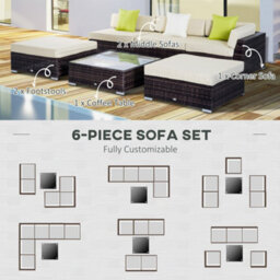 Wyld Haus Baka Brown 9-Seater Modular Rattan Outdoor Sofa And Tempered Glass Coffee Table Set With Cream Cushions - thumbnail 6