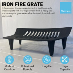 Thorness Heavy Duty 16 Inch Grate Conventional Large Cast Iron Sturdy Fireplace Accessory Fire Coal Log Grate, Metal Black For 16-Inch Grat - thumbnail 2